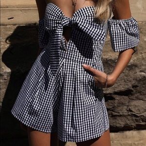 Gingham off the shoulder romper